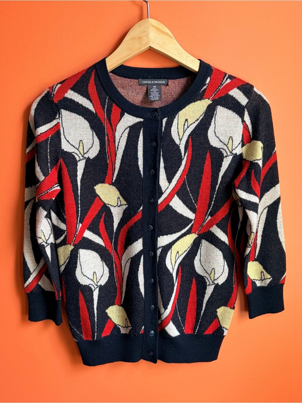 Art Deco Twee Preppy Calla Lilly Print Cardigan Sweater